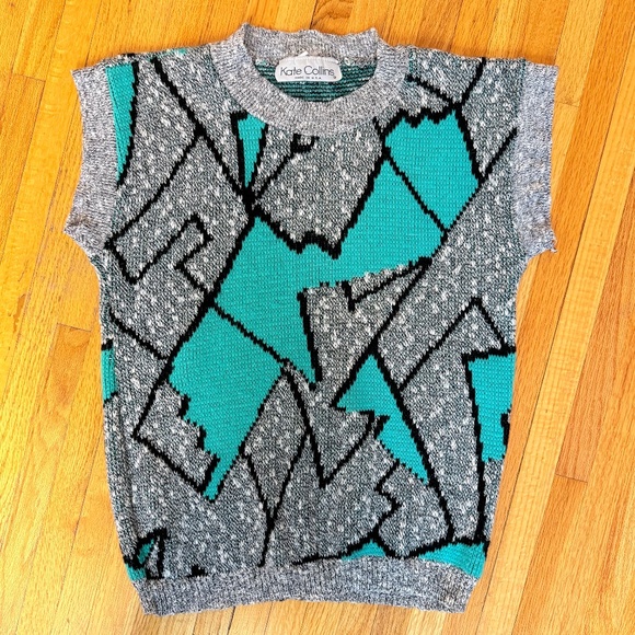 Vintage 80s Sleeveless Abstract Knit Top 🌀 - Picture 7 of 9